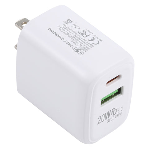 Caricatore da viaggio a ricarica rapida USB-C/Type-C LZ-215A+C 20W QC 3.0 USB + PD 3.0, presa americana, US Plug