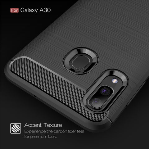 Custodia in TPU antiurto in fibra di carbonio con trama spazzolata per Galaxy A30, 三星 Galaxy A30