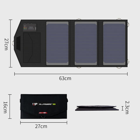 ALLPOWERS Batterie solaire portable 5V 15W Dual USB + Type-C Chargeur de panneau solaire portable Panneau solaire intégré pour l'extérieur