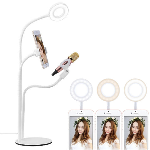 per registrazione in studio, transmissione dal vivo, spettacolo dal vivo, KTV, etc., Clip microphone + support de téléphone (noir), Clip microphone + support de téléphone (blanc)