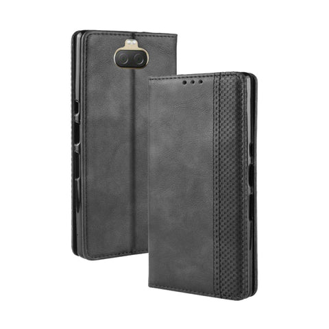 Custodia in pelle con chiusura orizzontale con fibbia magnetica e texture retrò per Sony Xperia 10 Plus, con supporto, slot per carte e portafoglio, Sony Xperia 10 Plus