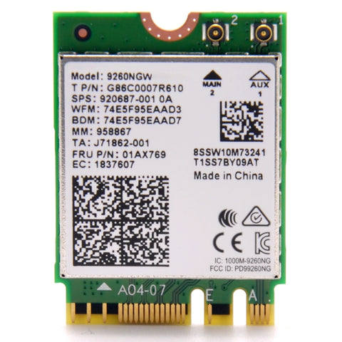 Scheda di rete WLAN Bluetooth 5.0 9260NGW Dual Band 802.11ac 1730Mbps Wireless-AC, 9260NGW Wireless-AC