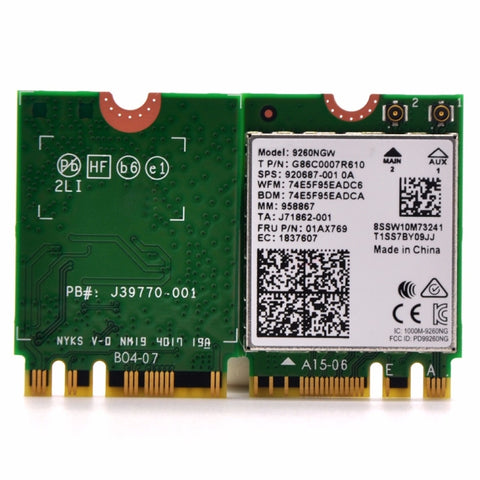 Scheda di rete WLAN Bluetooth 5.0 9260NGW Dual Band 802.11ac 1730Mbps Wireless-AC, 9260NGW Wireless-AC