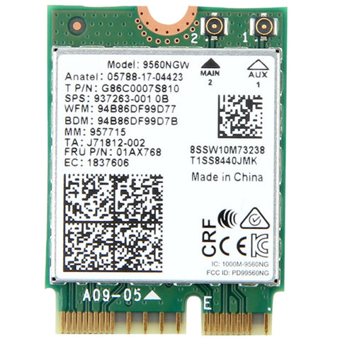 Scheda WiFi Dual Band Intel 9560NGW 1.73Gbps con Bluetooth 5.0 per