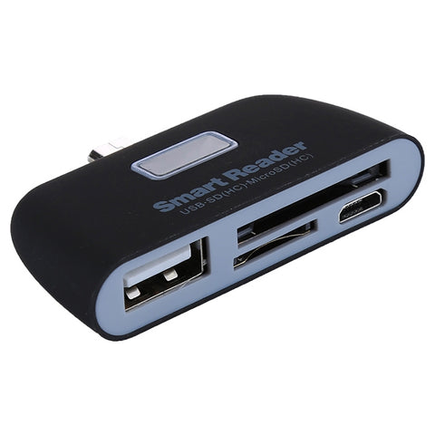 Kit di connessione per lettore di smart card Micro SD + SD + USB 2.0 + porta micro USB a micro USB OTG con indicatore luminoso a LED