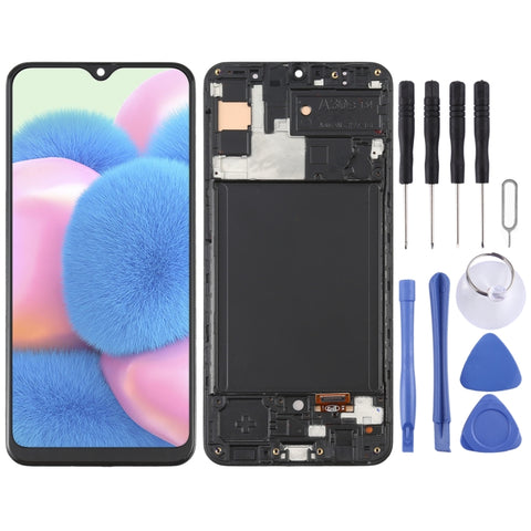 Schermo LCD in materiale OLED e digitalizzatore assemblaggio completo con cornice per Samsung Galaxy A30S SM-A307, For Samsung Galaxy A30S (6.36 inch OLED)