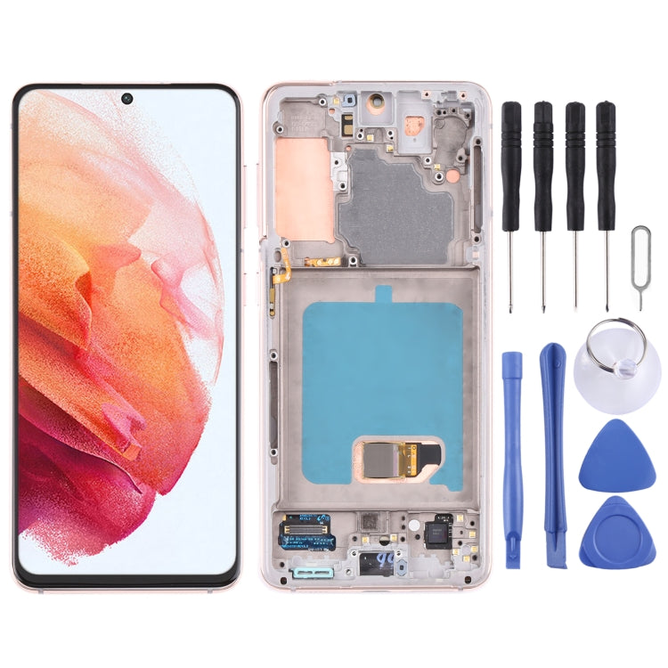 Schermo LCD originale e digitalizzatore assemblaggio completo con cornice per Samsung Galaxy S21 4G/S21 5G SM-G990 SM-G991                              ...