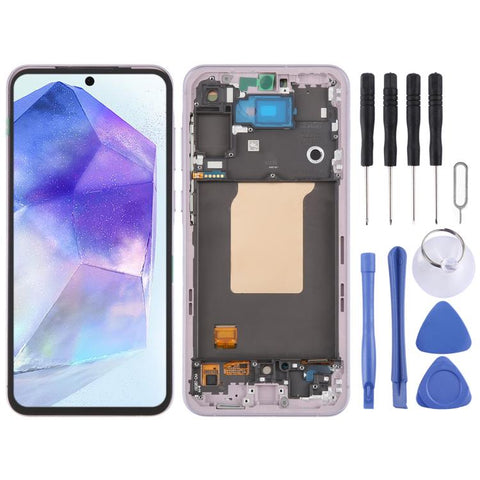 LCD Screen Digitizer Full Assembly with Frame for Samsung Galaxy A55