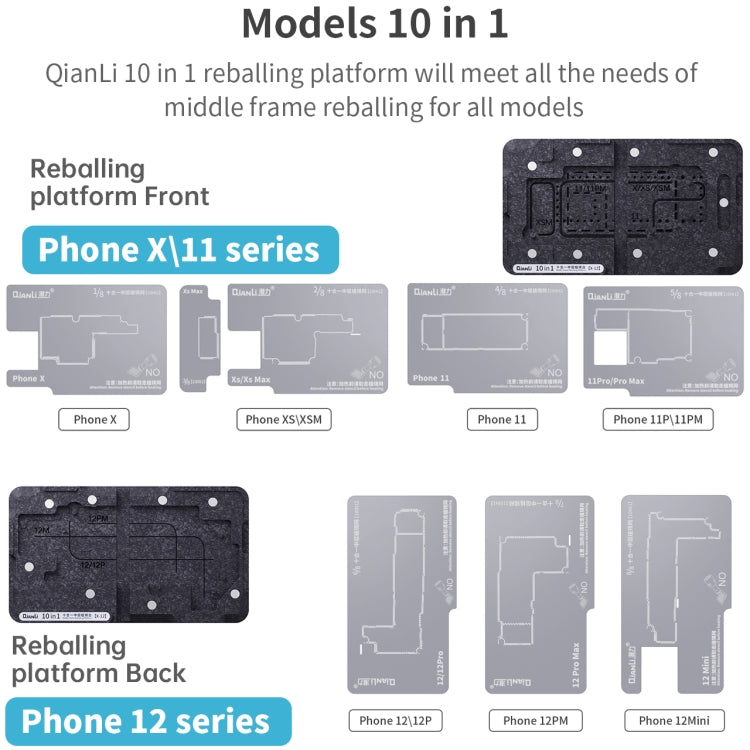 Qianli 10 in 1 Middle Frame Reballing Platform For iPhone X / XS / XS Max / 11 / 11 Pro / 11 Pro Max / 12 / 12 Pro / 12 mini / 12 Pro Max               ...