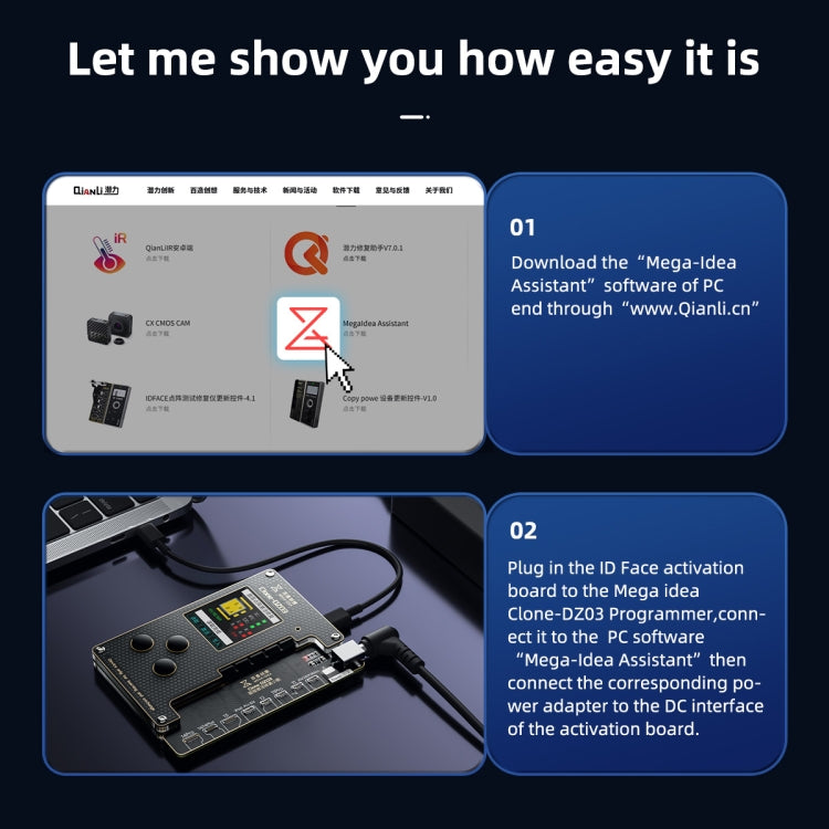 MEGA-IDEA Clone DZ03 Battery Activation & Face ID Dot Matrix Programmer for iPhone 8-14 Pro Max, Plug: US, SPT0648A, SPT0648B