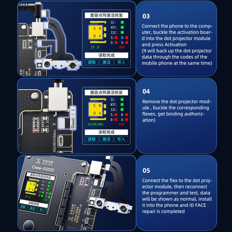 MEGA-IDEA Clone DZ03 Battery Activation & Face ID Dot Matrix Programmer for iPhone 8-14 Pro Max, Plug: US, SPT0648A, SPT0648B