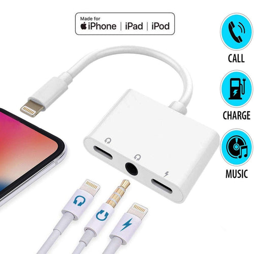 3 in 1 8 Pin Charging Port and Earphone Adapter for iPhone