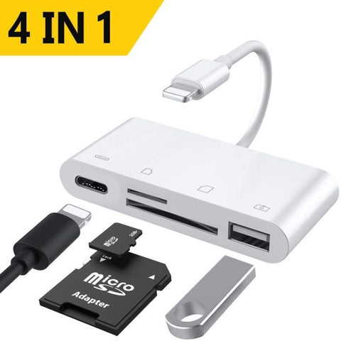 ZS-S1827 Scheda SD 4 in 1 + Scheda TF + Carica a 8 pin + Adattatore per lettore di fotocamere da interfaccia USB a interfaccia a 8 pin, supporta tutti i sistemi iOS