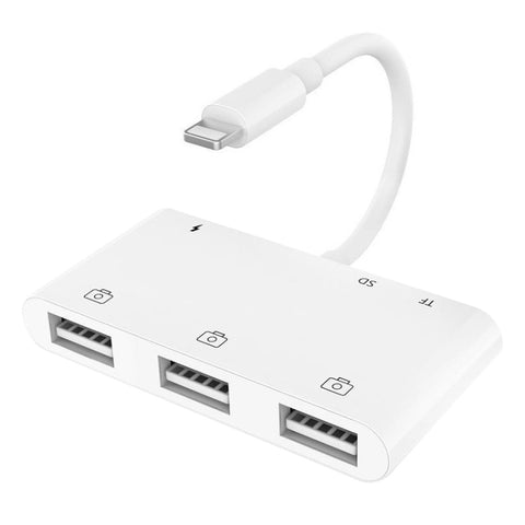 ZS-S1852 Adattatore per lettore di schede per fotocamera OTG 6 in 1 3 USB femmina a 8 pin maschio con scheda SD e TF e interfaccia di ricarica a 8 pin, supporta tutti i sistemi iOS