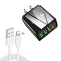 2 in 1 1m USB to 8 Pin Data Cable + 30W QC 3.0 4 USB Interfaces Mobile Phone Tablet PC Universal Quick Charger Travel Charger Set, US Plug              ...