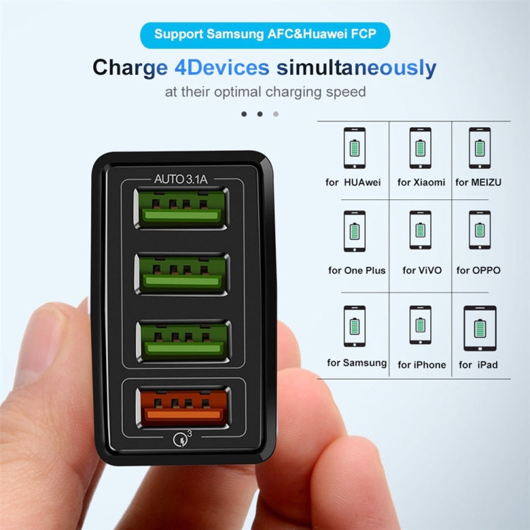 2 in 1 1m USB to 8 Pin Data Cable + 30W QC 3.0 4 USB Interfaces Mobile Phone Tablet PC Universal Quick Charger Travel Charger Set, UK Plug              ...