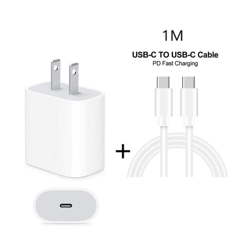 Caricabatterie da viaggio con porta USB-C/Type-C singola PD 20W 2 in 1 + set di cavi dati a ricarica rapida da USB-C/Type-C a USB-C/Type-C 3A PD 3.0, lunghezza cavo: 1 m, spina USA, 20W 1m