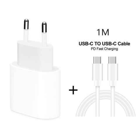 Caricatore da viaggio con porta USB-C/Type-C singola PD 20W 2 in 1 + set di cavi dati a ricarica rapida da USB-C/Type-C a USB-C/Type-C PD3.0 da 3 A, lunghezza cavo: 1 m, spina UE, 20W 1m