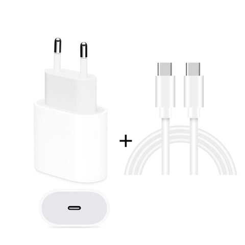 Caricatore da viaggio con porta USB-C/Type-C singola PD 20W 2 in 1 + set di cavi dati a ricarica rapida da USB-C/Type-C a USB-C/Type-C PD3.0 da 3 A, lunghezza cavo: 1 m, spina UE, 20W 1m