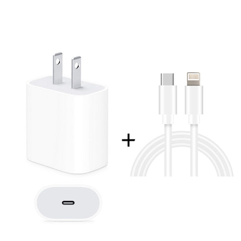 Caricatore da viaggio con porta USB-C/Type-C singola PD 20W 2 in 1 + set di cavi dati a ricarica rapida da USB-C/Type-C a 8 pin PD3.0 3A, lunghezza cavo: 1 m, spina americana, 20W 1m