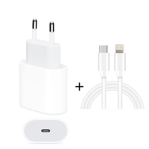 Caricatore da viaggio con porta USB-C/Type-C singola PD 20W 2 in 1 + set di cavi dati a ricarica rapida da USB-C/Type-C a 8 pin PD3.0 3A, lunghezza cavo: 2 m, spina EU, 20W 2m