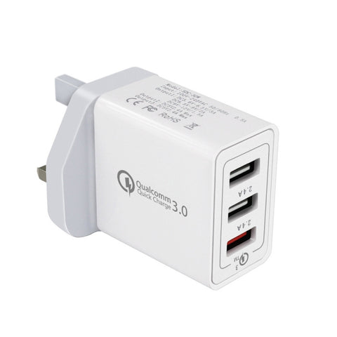 SDC-30W 30W QC 3.0 USB + 2.4A Doppie porte USB 2.0 Cellulare Tablet PC Caricatore rapido universale Caricatore da viaggio, presa UK, UK Plug