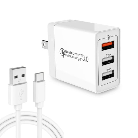 Cavo dati SDC-30W 2 in 1 da USB a USB-C/Type-C + USB QC 3.0 da 30 W + doppie porte USB 2.0 da 2,4 A Telefono cellulare Tablet PC Caricatore rapido universale Set caricabatterie da viaggio, presa americana, with USB-C / Type-C Cable, US Plug