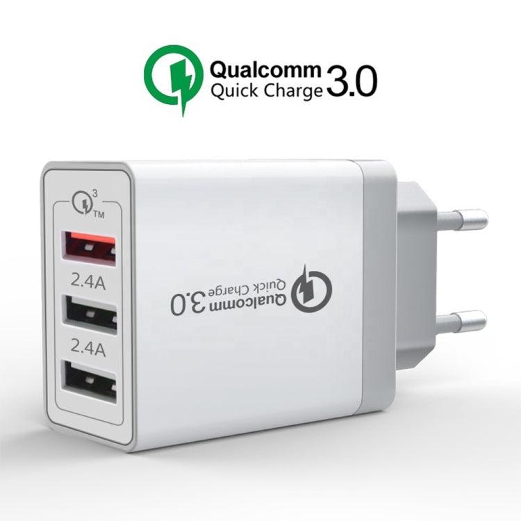 SDC-30W 2 in 1 USB to 8 Pin Data Cable + 30W QC 3.0 USB + 2.4A Dual USB 2.0 Ports Mobile Phone Tablet PC Universal Quick Charger Travel Charger Set, EU ...