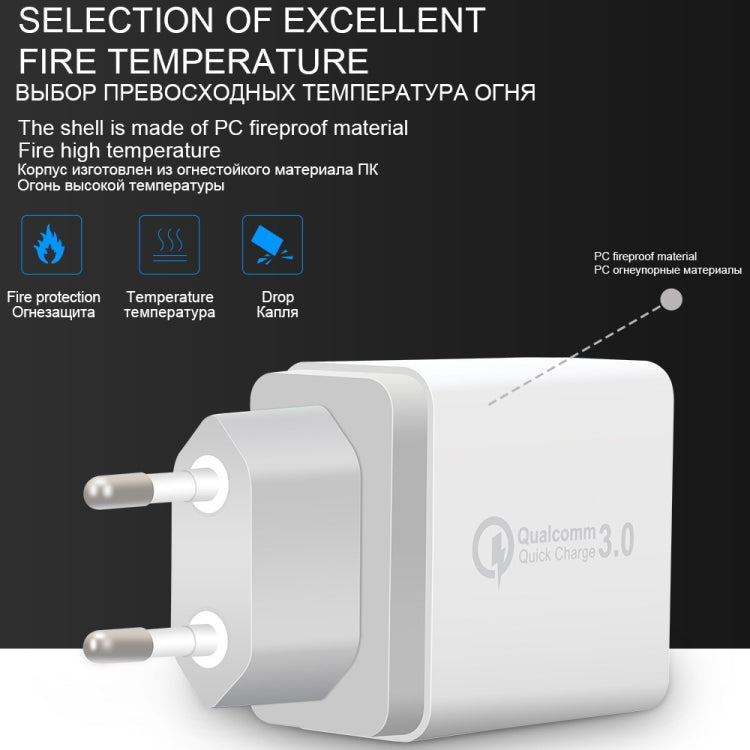 SDC-30W 2 in 1 USB to 8 Pin Data Cable + 30W QC 3.0 USB + 2.4A Dual USB 2.0 Ports Mobile Phone Tablet PC Universal Quick Charger Travel Charger Set, EU ...
