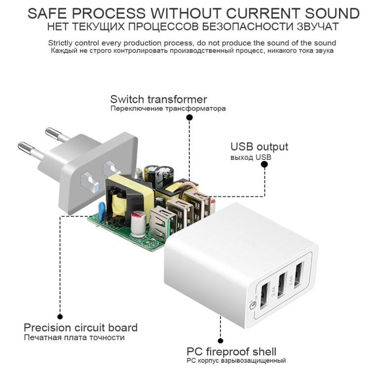 SDC-30W 2 in 1 USB to 8 Pin Data Cable + 30W QC 3.0 USB + 2.4A Dual USB 2.0 Ports Mobile Phone Tablet PC Universal Quick Charger Travel Charger Set, EU ...