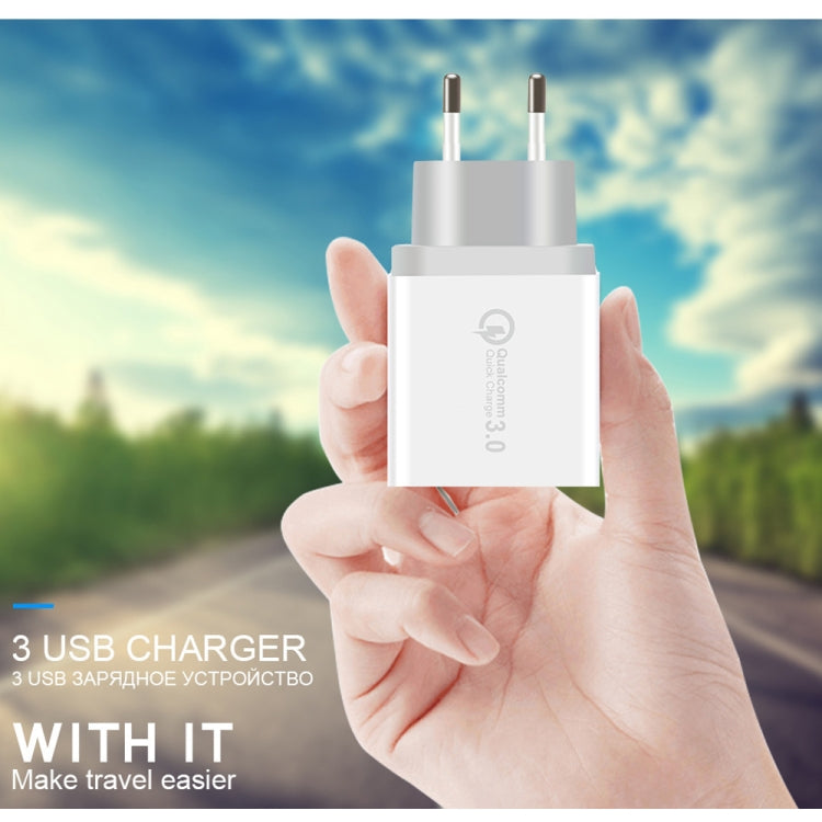 SDC-30W 2 in 1 USB to 8 Pin Data Cable + 30W QC 3.0 USB + 2.4A Dual USB 2.0 Ports Mobile Phone Tablet PC Universal Quick Charger Travel Charger Set, EU ...