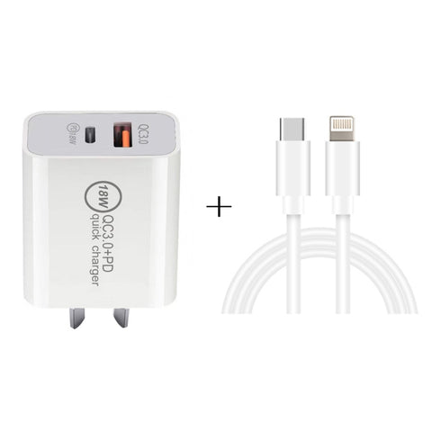 SDC-18W Caricatore da viaggio universale a ricarica rapida doppia porta USB PD + QC 3.0 da 18 W con cavo dati di ricarica rapida da Type-C/USB-C a 8 pin, spina AU, Type-C / USB-C to 8 Pin (AU Plug)