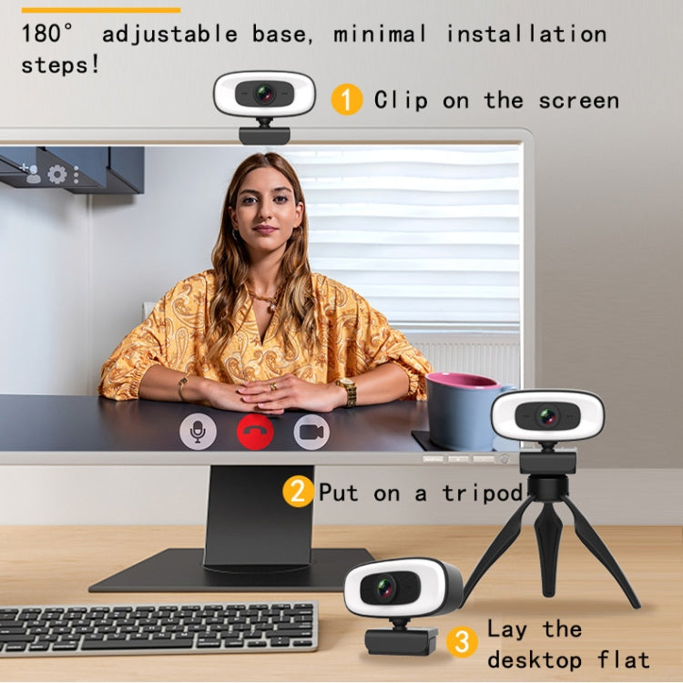 c10-2k-hd-senza-distorsione-rotazione-di-360-gradi-luce-di-riempimento-a-tre-velocita-unita-usb-gratuita-webcam-microfono-integrato-per-un-suono-piu-chiaro - immagine 8