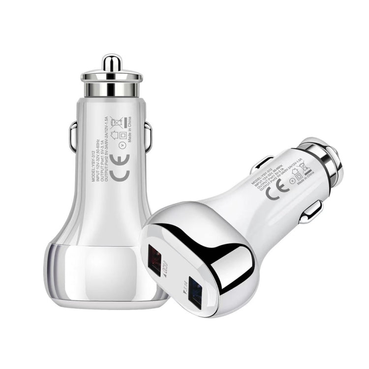 YSY-312 2 in 1 18W Portable QC3.0 Dual USB Car Charger + 1m 3A USB to 8 Pin Data Cable Set, with 8 Pin Cable