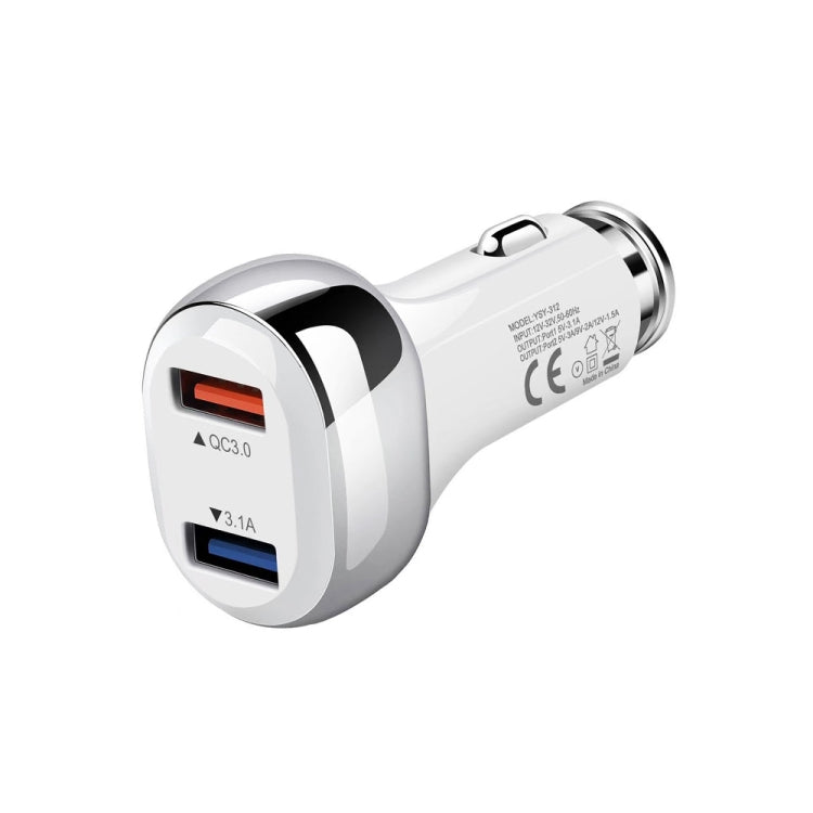 YSY-312 2 in 1 18W Portable QC3.0 Dual USB Car Charger + 1m 3A USB to 8 Pin Data Cable Set, with 8 Pin Cable