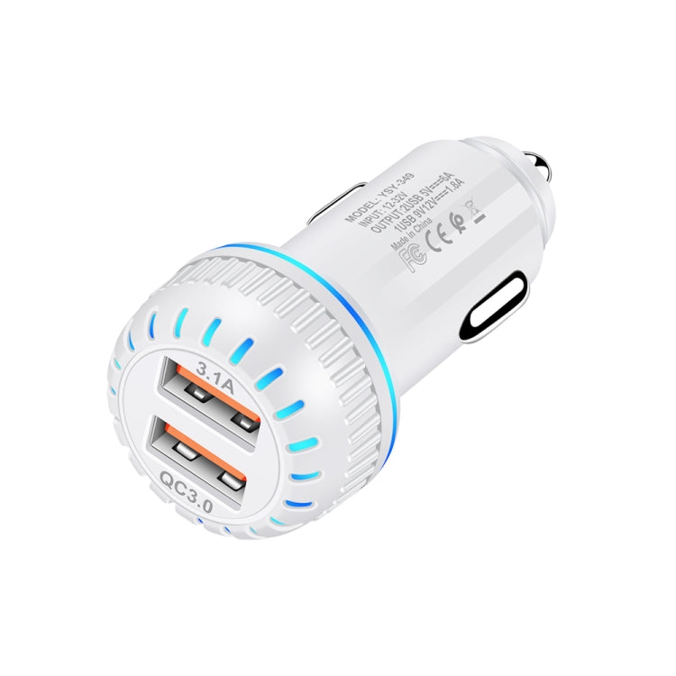YSY-349 QC3.0 Dual USB Port Car Charger + 1m 3A USB to Micro USB Data Cable, with Micro USB Cable