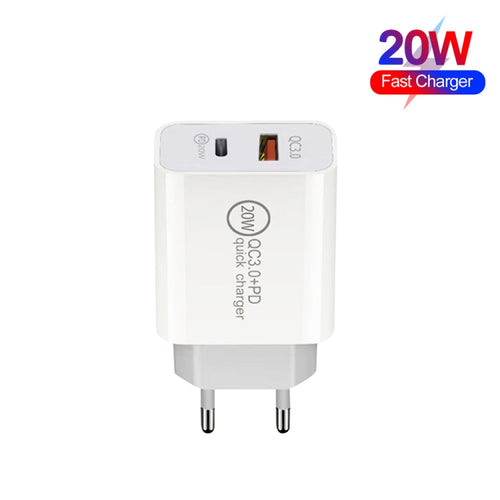 20W Fast Charging USB-C Travel Charger with Data Cable