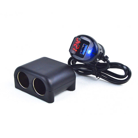 Adaptateur pour accendisigari Répartiteur pour accendisigari à 2 positions avec affichage et LED Adaptateur pour batterie de voiture USB automatique, 2 prises
