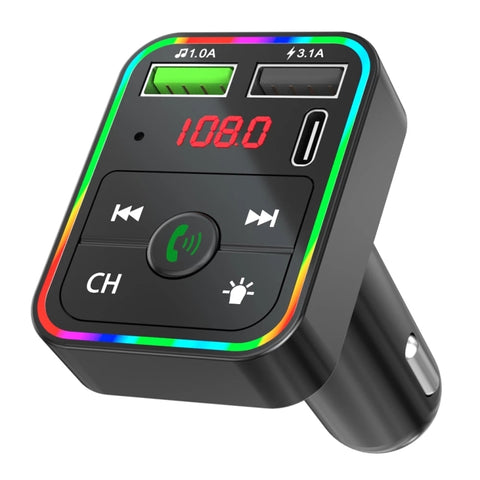 Transmetteur FM pour voiture F2 Lecteur caricateur USB MP3 avec rétroéclairage à LED Transmetteur FM avec kit lecteur pour transmetteur automatique Bluetooth, F2