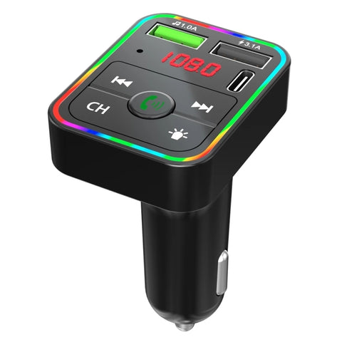 Transmetteur FM pour voiture F2 Lecteur caricateur USB MP3 avec rétroéclairage à LED Transmetteur FM avec kit lecteur pour transmetteur automatique Bluetooth, F2
