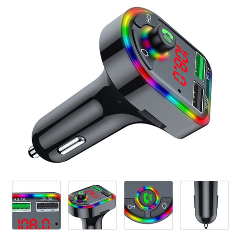 Transmetteur FM pour voiture F6 Lecteur pour lecteur MP3 avec lampe pour atmosphère respiratoire colorée, F6