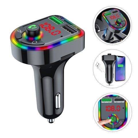 Transmetteur FM pour voiture F6 Lecteur pour lecteur MP3 avec lampe pour atmosphère respiratoire colorée, F6
