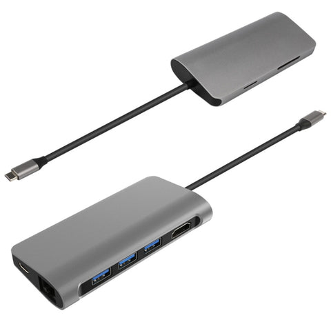 Adattatore HUB da tipo C a HDMI 8 in 1 + USB 3.0 x 3 + RJ45 + PD + slot per scheda SD/TF