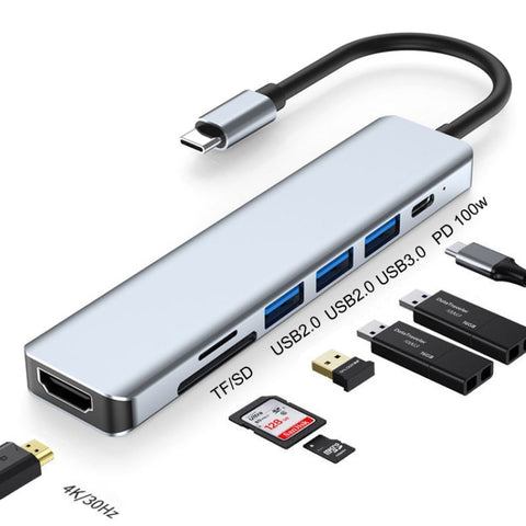 Docking station HUB da PD a tipo C 7 in 1 HDMI+SD/TF+USB2.0x2+USB3.0+