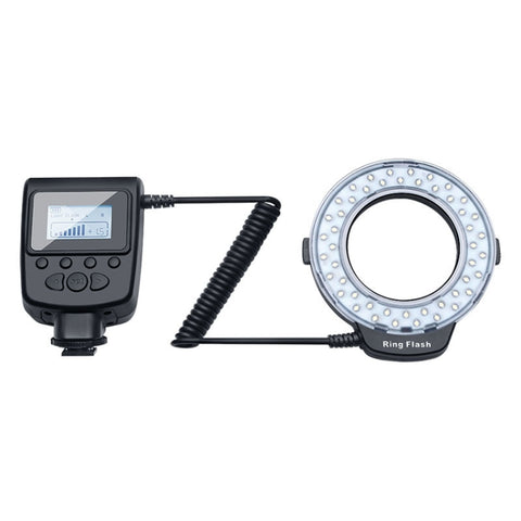Flash ad anello LED macro HD-130 con anello adattatore di 8 diverse dimensioni (40,5 / 52 / 55 / 58 / 62 / 67 / 72 / 77 mm) e 3 diffusori colorati