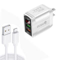 F002C QC3.0 USB + USB 2.0 LED Digital Display Fast Charger with USB to 8 Pin Data Cable, US Plug, US Plug +  8 Pin Cable