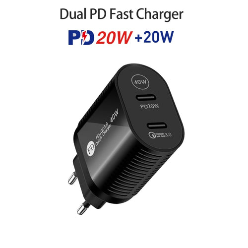 40W Dual Port Type-C Fast Charger with Data Cable