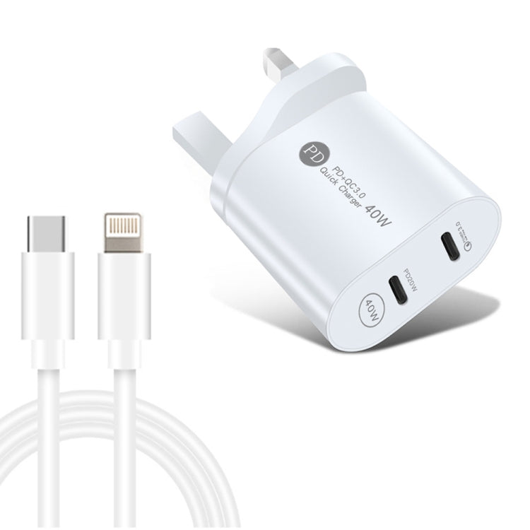 40W Dual Port Fast Charger with USB-C to Lightning Cable