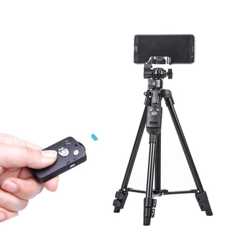 Supporto per treppiede in alluminio YUNTENG 6208 con telecomando Bluetooth e morsetto per testa e telefono a 3 vie, VCT-6208