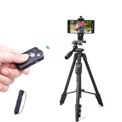 YUNTENG VCT-5218 Supporto per treppiede in alluminio con telecomando Bluetooth e morsetto per testa e telefono a 3 vie, VCT-5218
